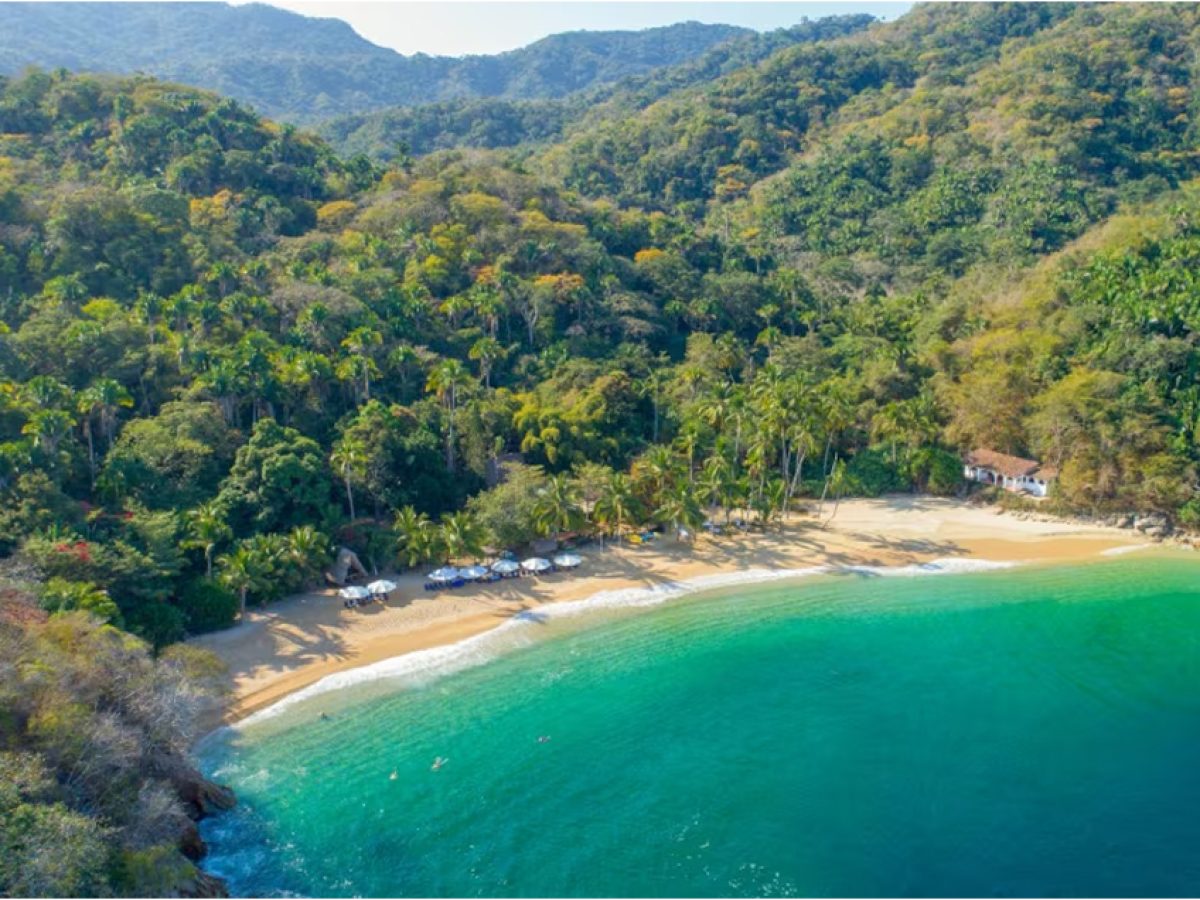 Pristine and empty Majahuitas beach cove along the south coast of Puerto Vallarta.